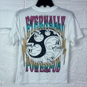 NWT FREEZE white eternally powerful embroidered Ying & yang skull head shirt XS
